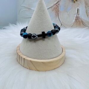 Tiger Eye mix, Blue and Black Beaded Cross Bracelet - Women’s Jewelry